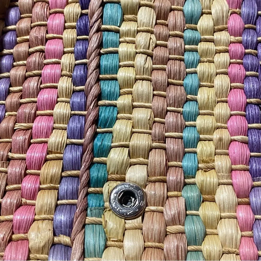 Vintage Straw Chic Flap Beach Boho Summer Multi-Color Striped Clutch Hand Bag